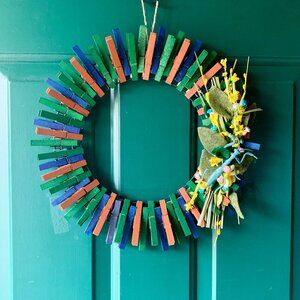 Praying Mantis Clothespin Wreath, Summer Insect Wooden Cloth Pins Round Spring